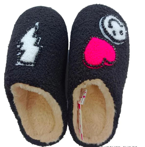 Bari Lynn Black Patch Slippers