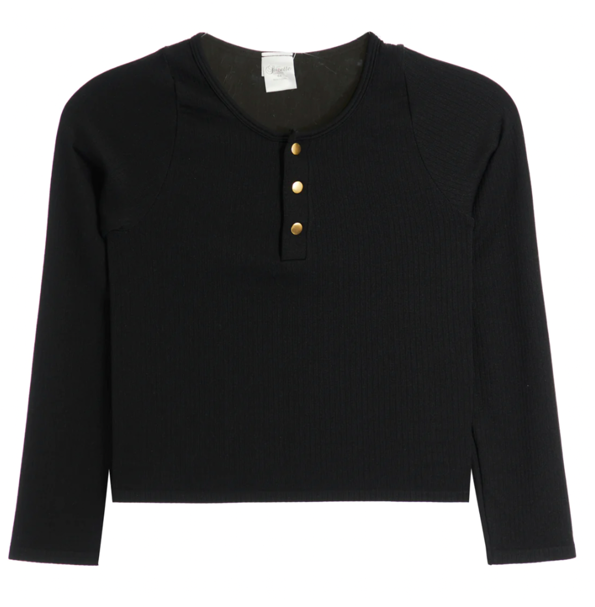 Suzette Tween Long Sleeve Ribbed Henley with Gold Snaps