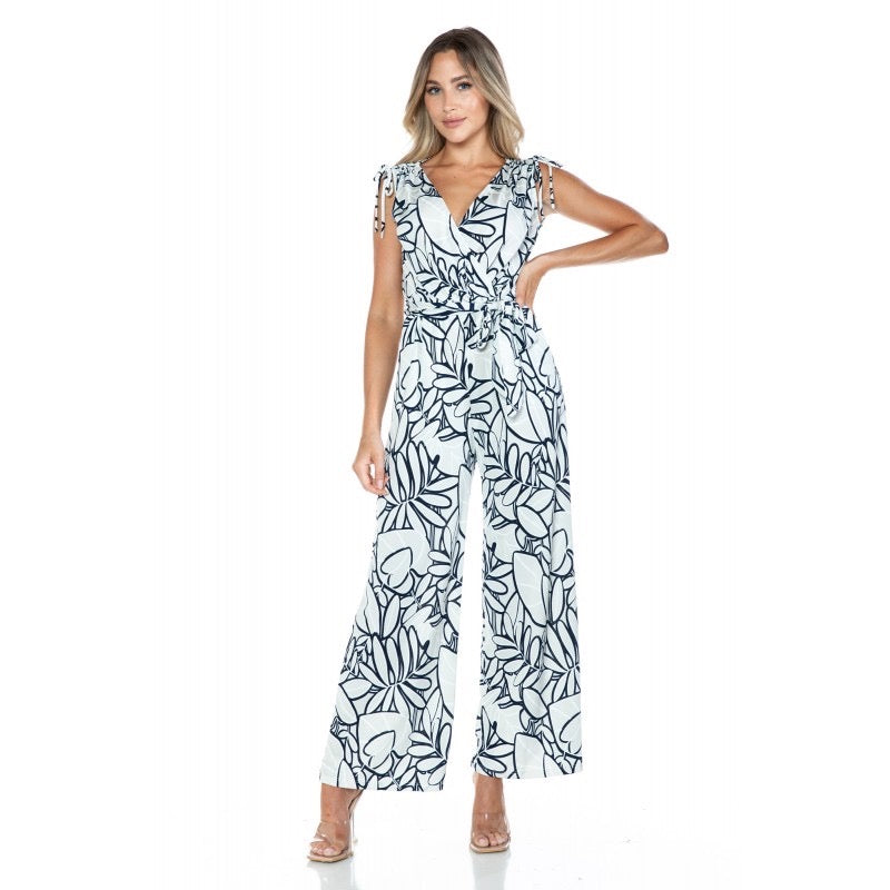 Ariella Sleevless White and Black Jumpsuit