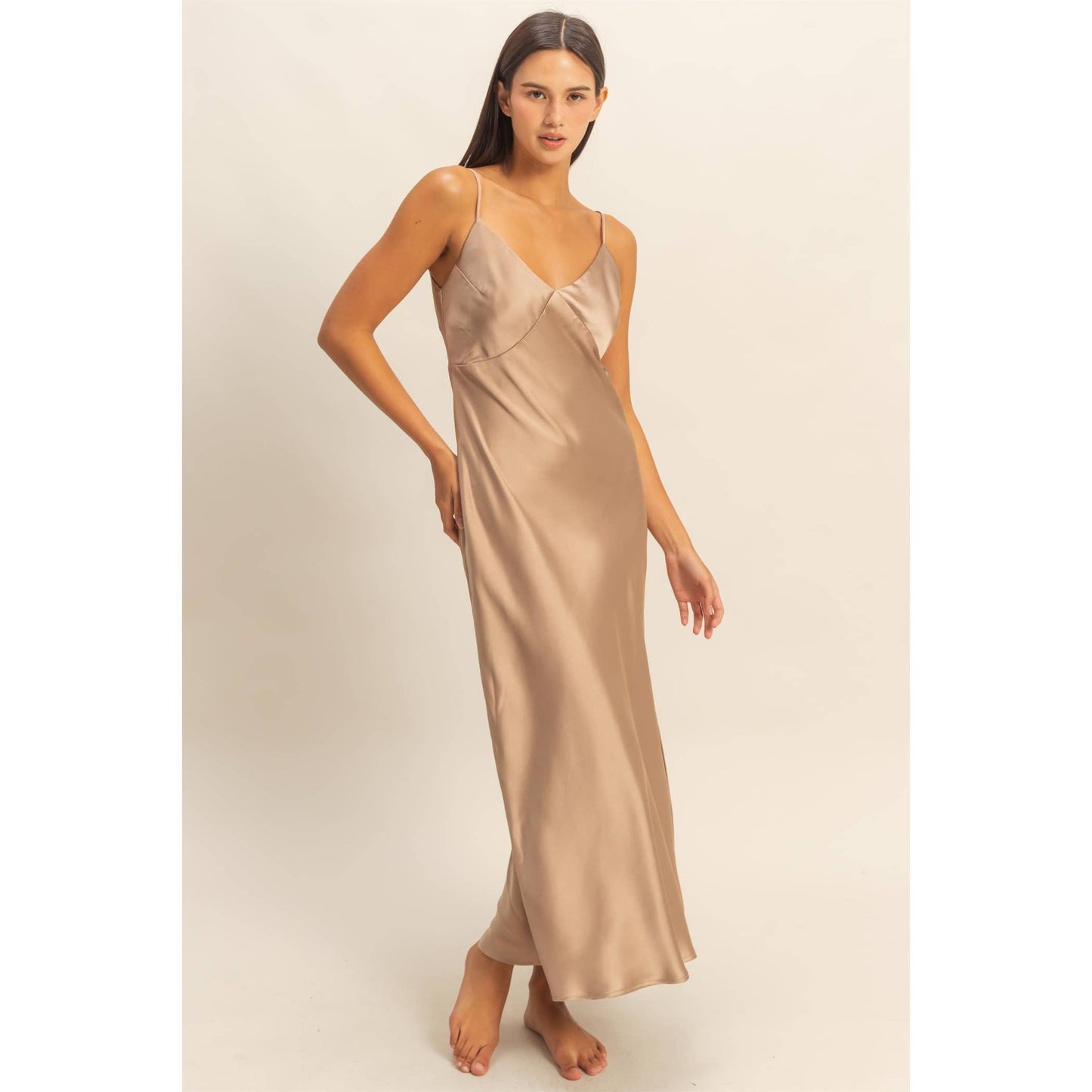 Satin Midi Dress With A Side Slit