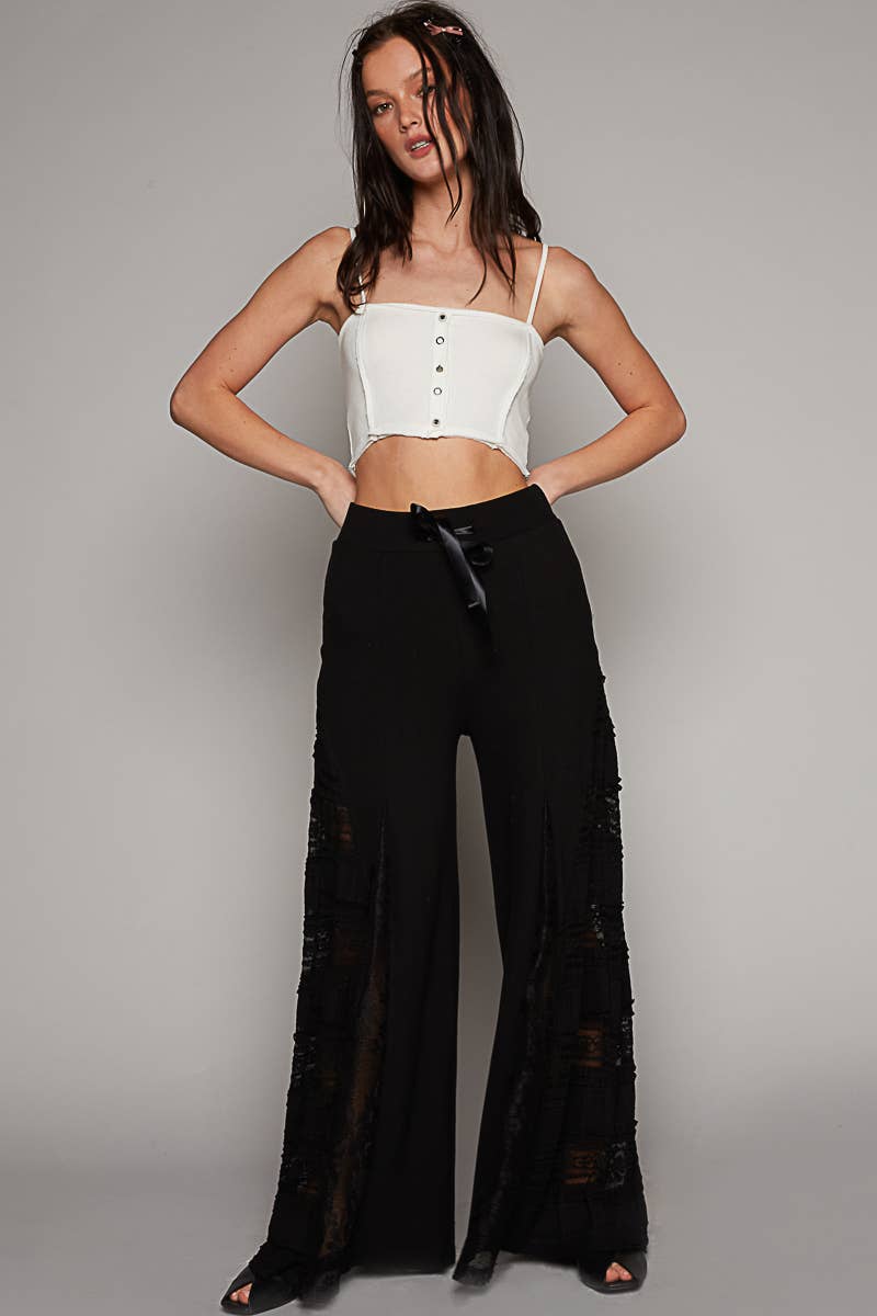 Pol Lace contrast elastic band wide pants