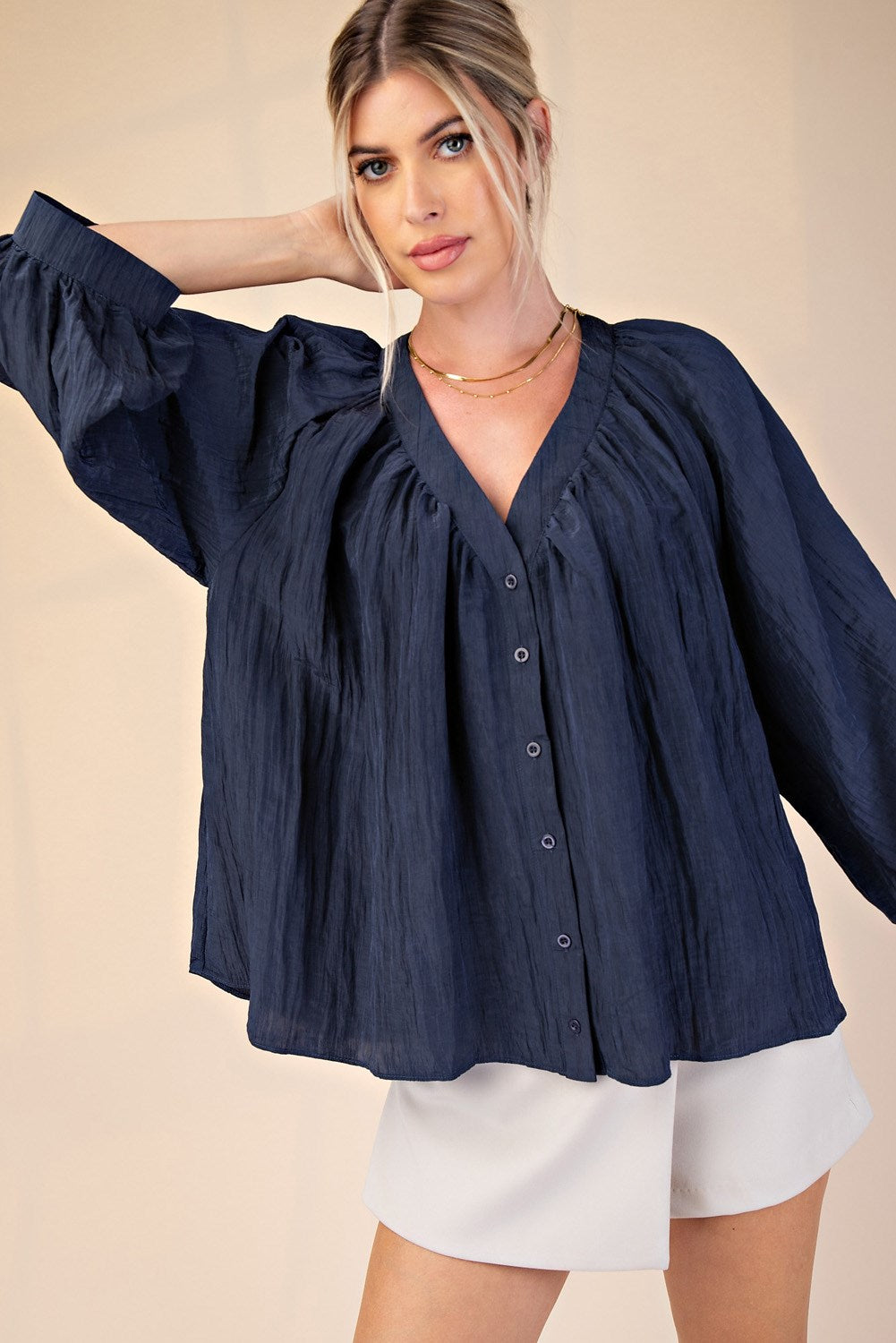 Glam V-Neck Balloon Sleeve Blouse