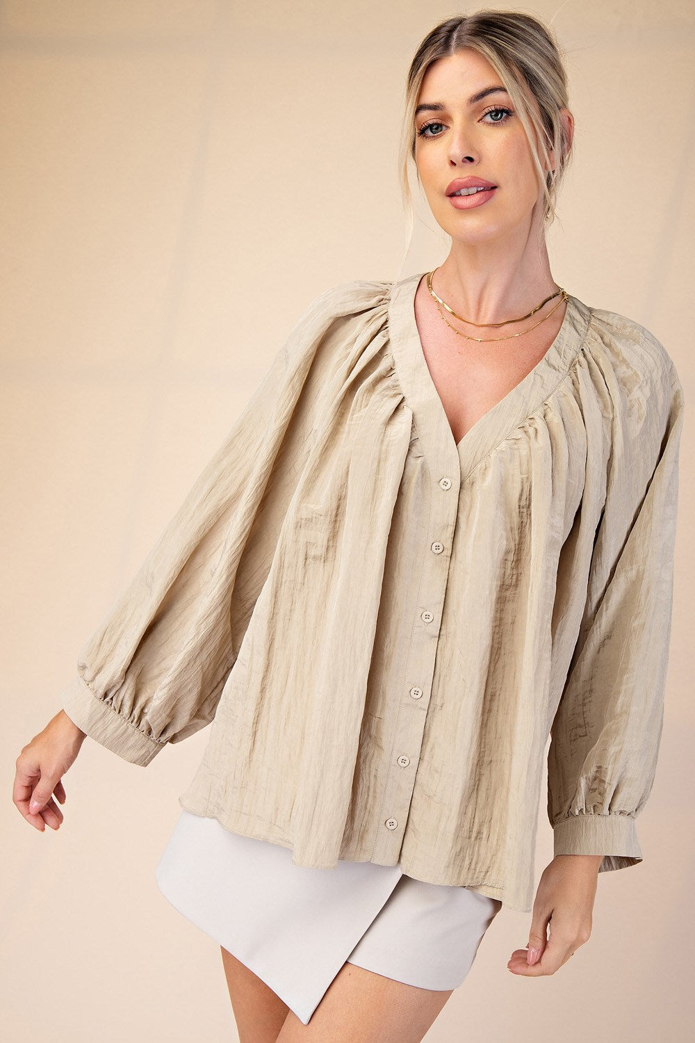 Glam V-Neck Balloon Sleeve Blouse
