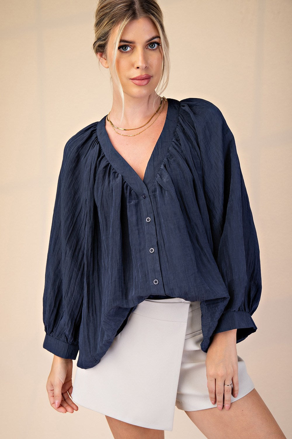 Glam V-Neck Balloon Sleeve Blouse