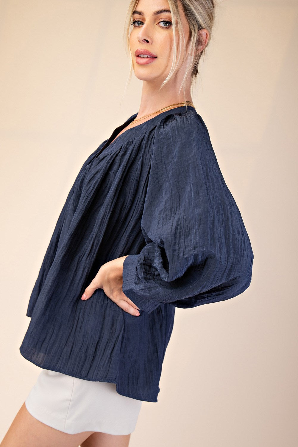 Glam V-Neck Balloon Sleeve Blouse