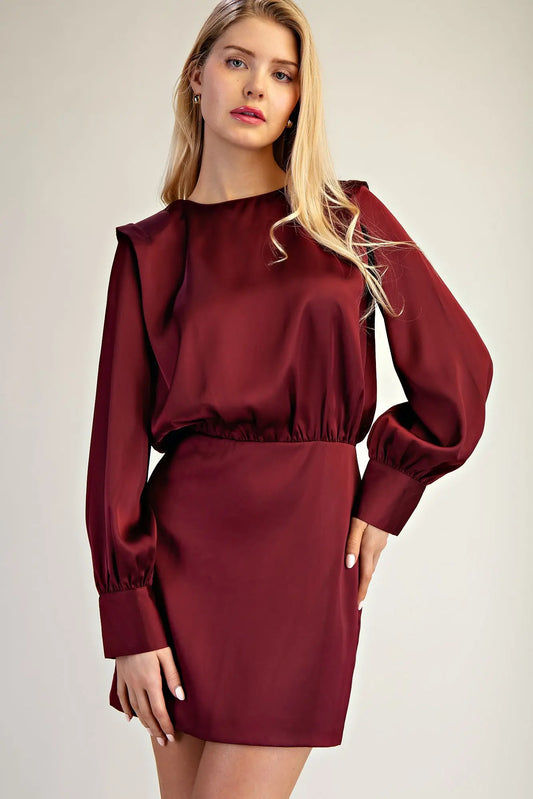 Glam Round Neck Shoulder Pad Mini Dress