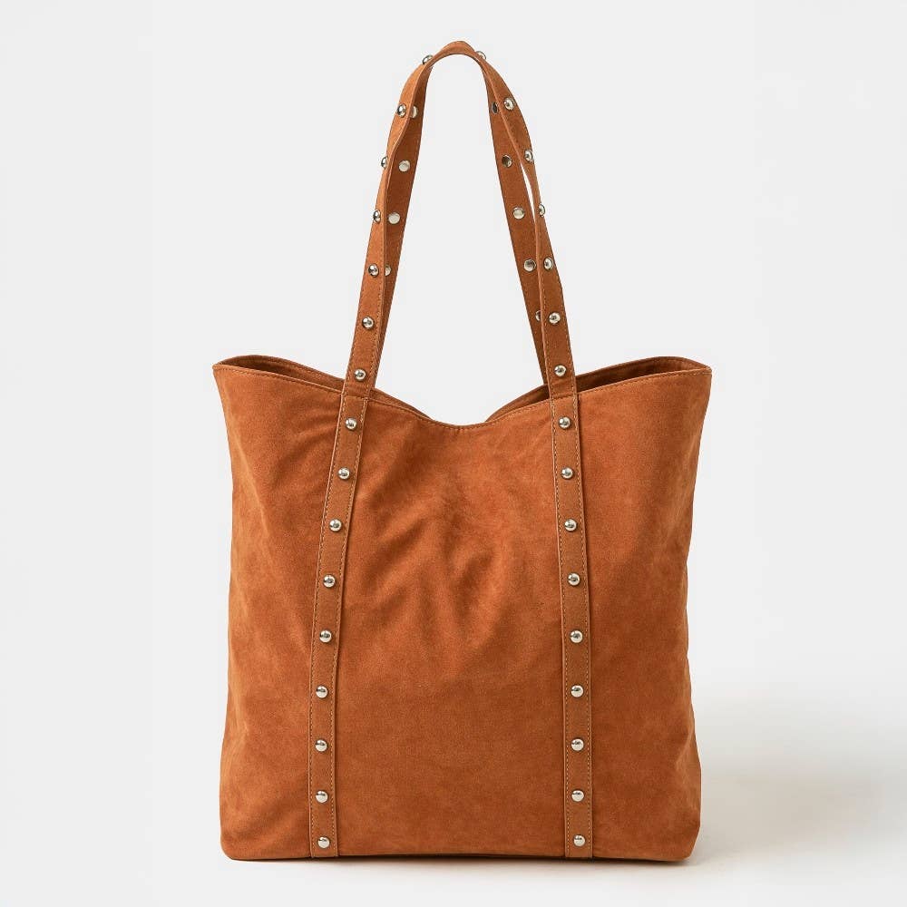 Studded Suede Strap Tote Bag