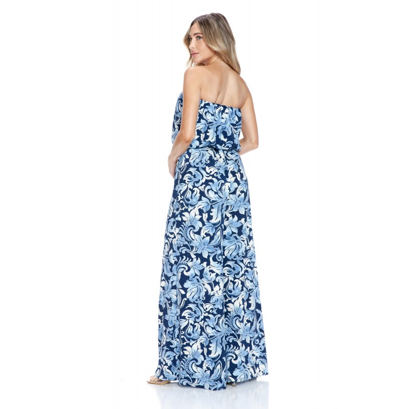Ariella Strapless Blue Black Print Jumpsuit
