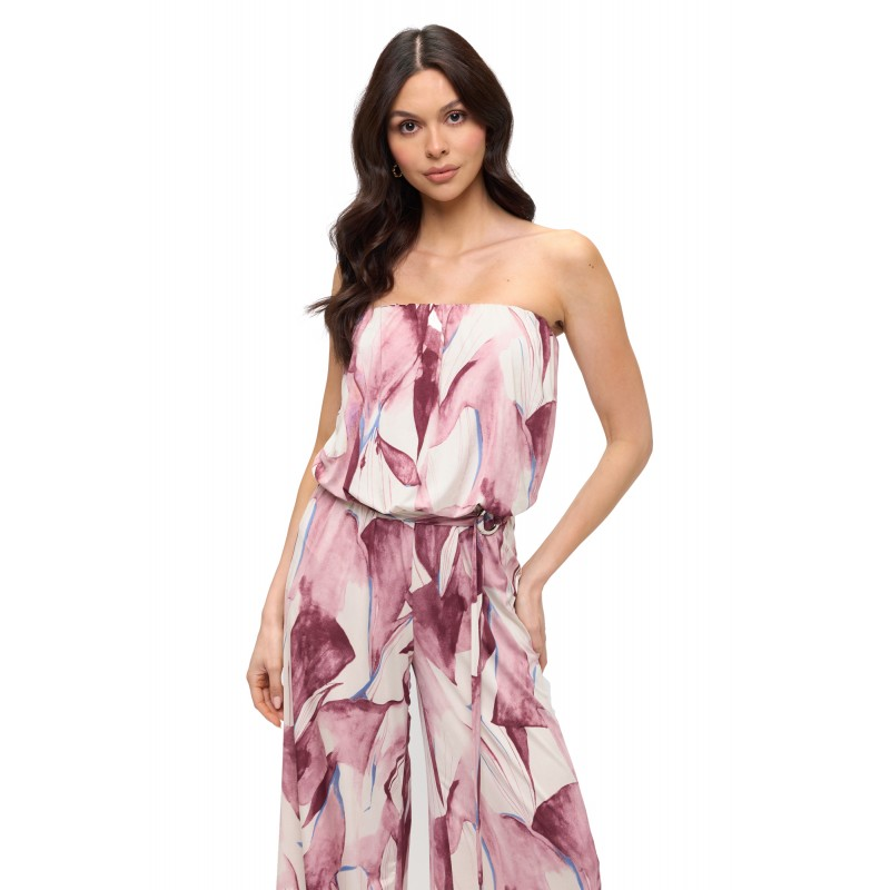 Ariella Strapless Pink and Ivory Print Jumpsuit