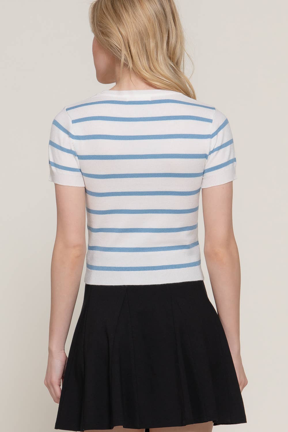 Short Sleeve Crew Neck Stripe Sweater