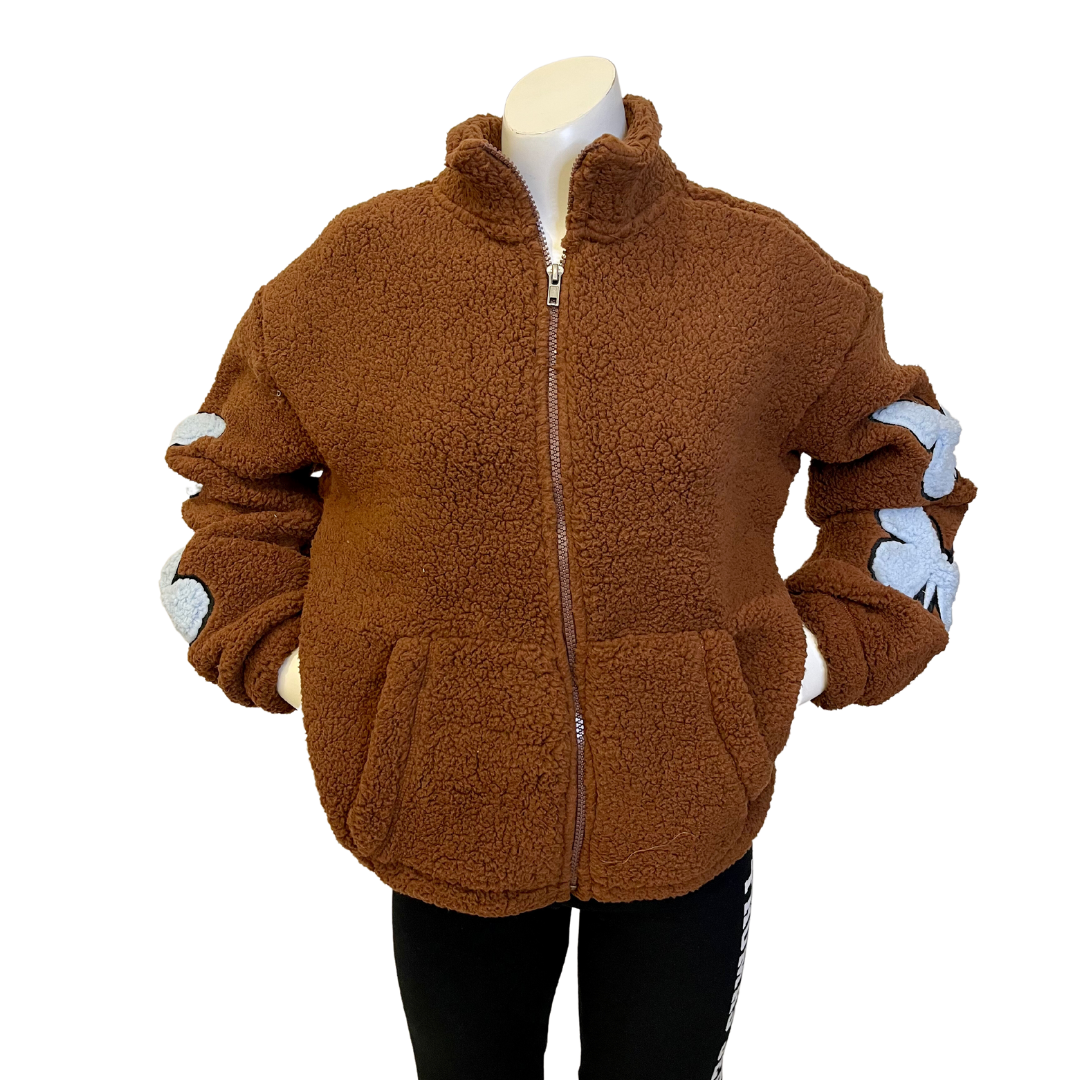 Cozy Sherpa Zippered Jacket with Appliqué