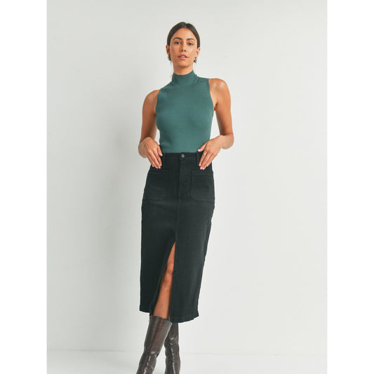 Just Black Denim Utility Pocket Midi Skirt