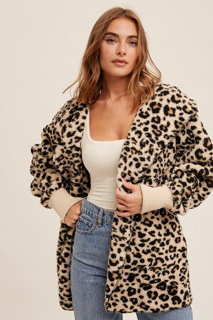 Hem and Thread Leopard Jacket