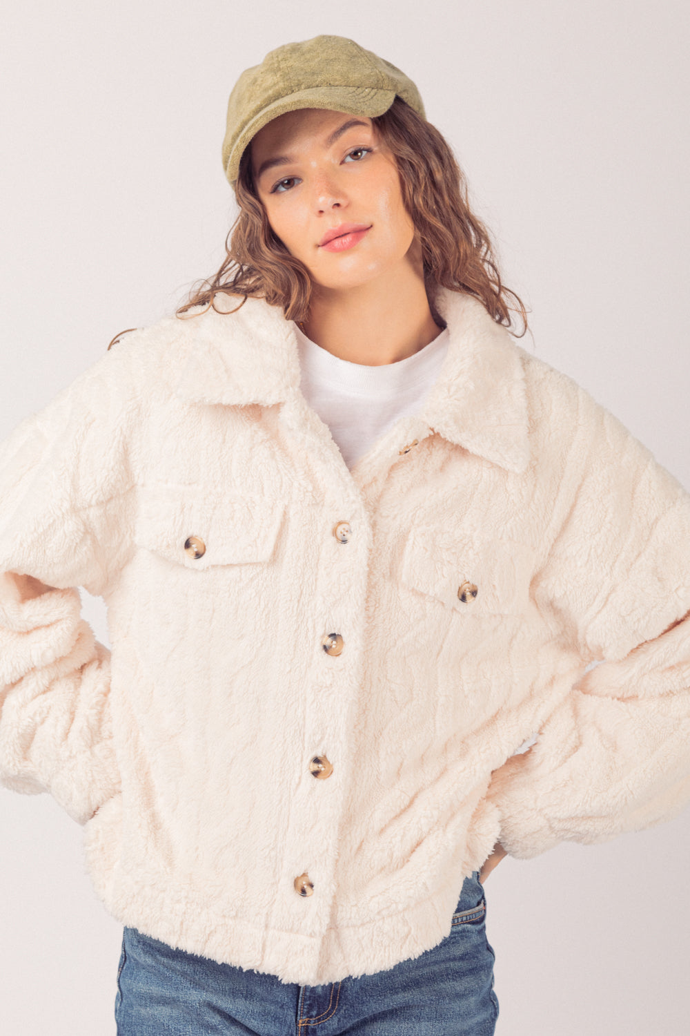 Very J Cable Pattern Soft Fleece Fur Shacket