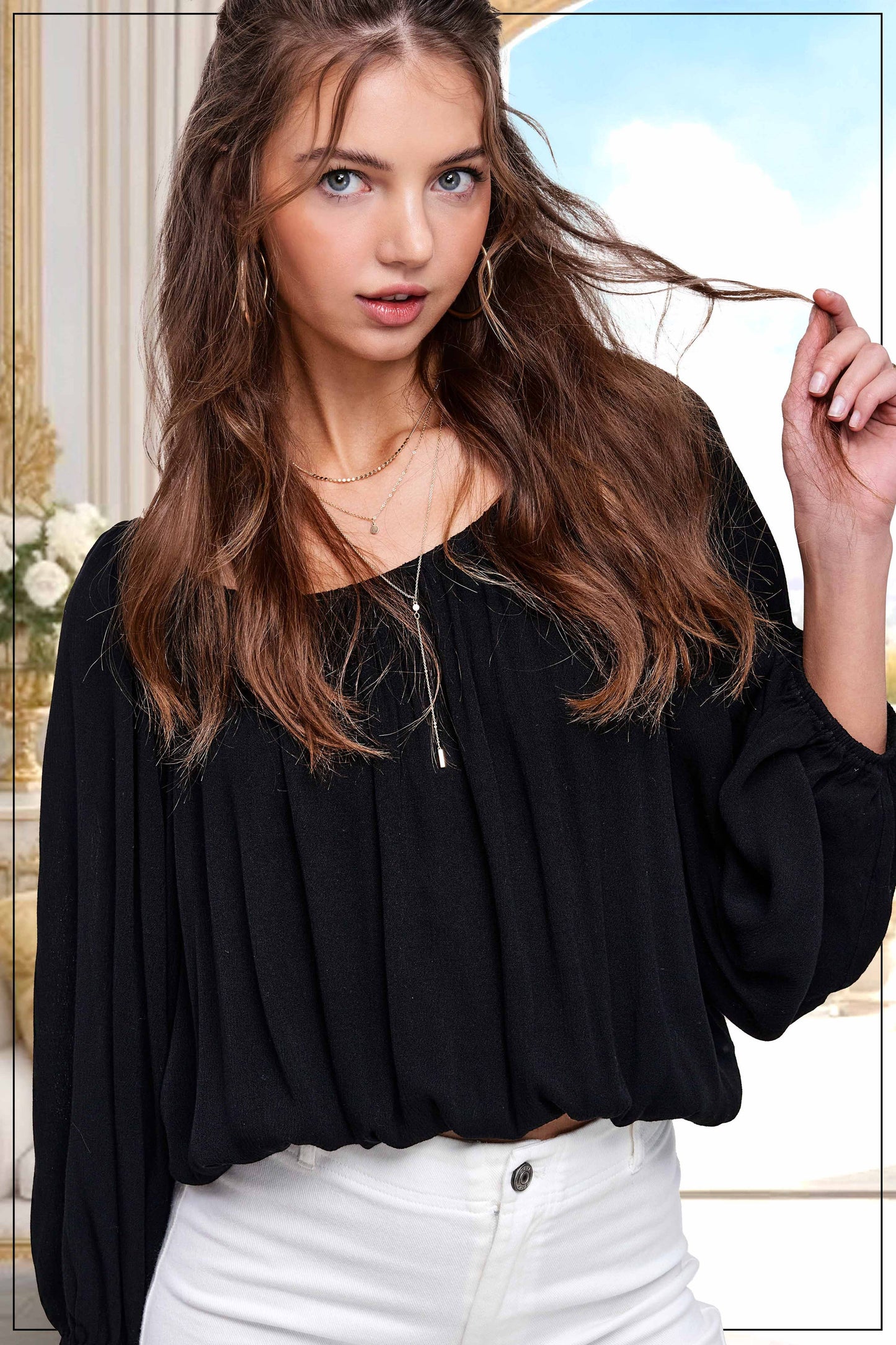 Off Shoulder Balloon Sleeve Top