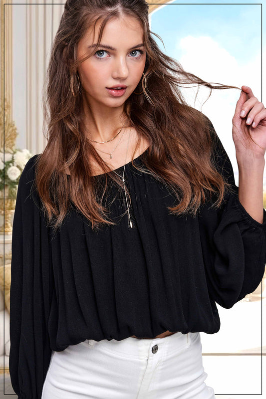 La Miel Off Shoulder Balloon Sleeve Top