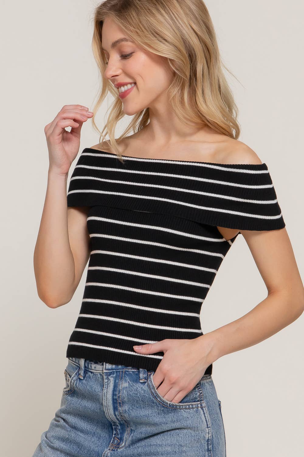 Off The Shoulder Stripe Sweater