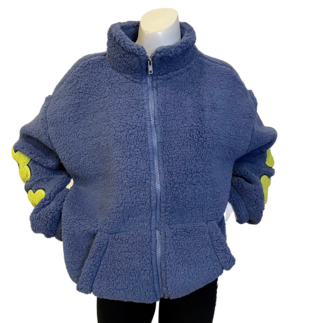 Cozy Sherpa Zippered Jacket with Appliqué