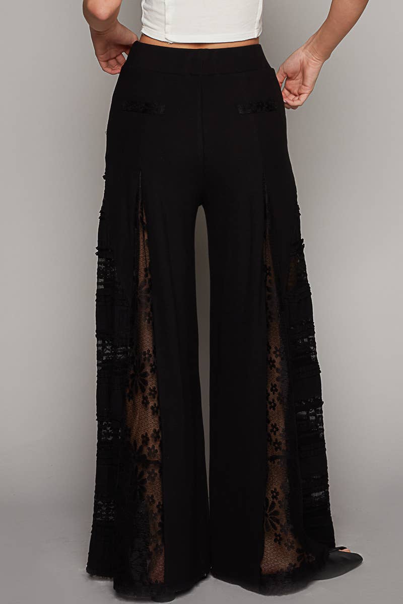 Pol Lace contrast elastic band wide pants