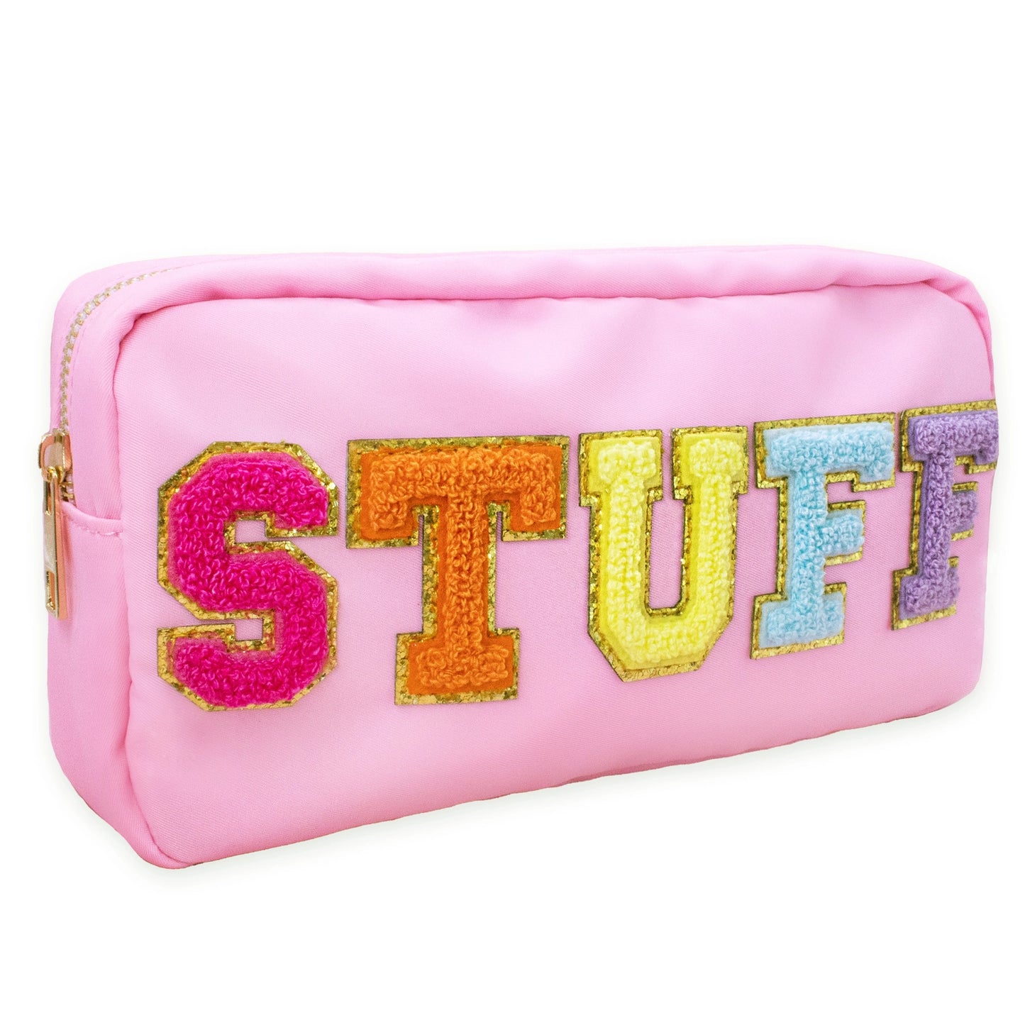 Pink Preppy Nylon Chenille Letter Travel Makeup Pouch - STUFF