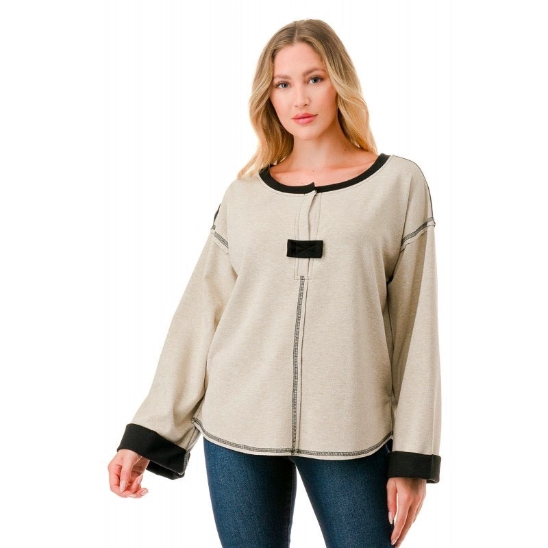 Ariella Super Soft Two Tone Henley Tan