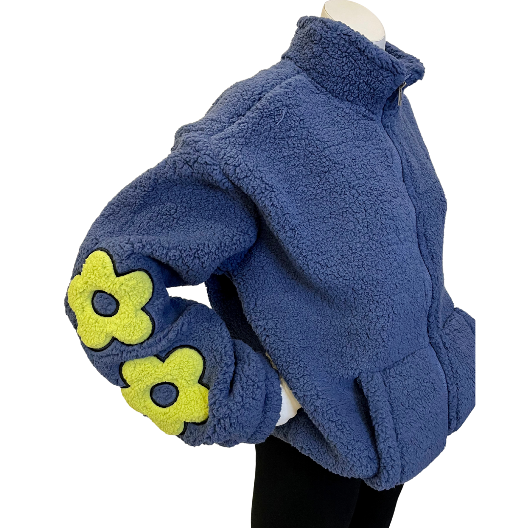 Cozy Sherpa Zippered Jacket with Appliqué