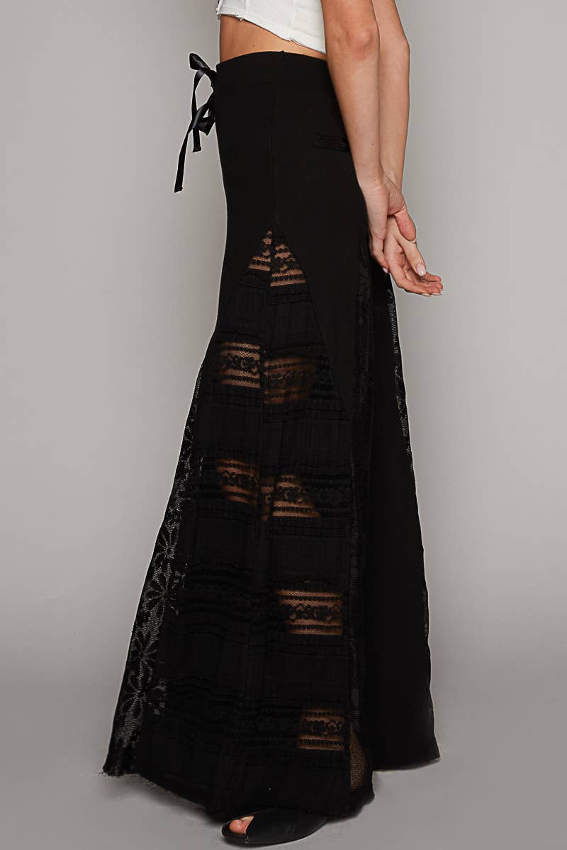 Pol Lace contrast elastic band wide pants