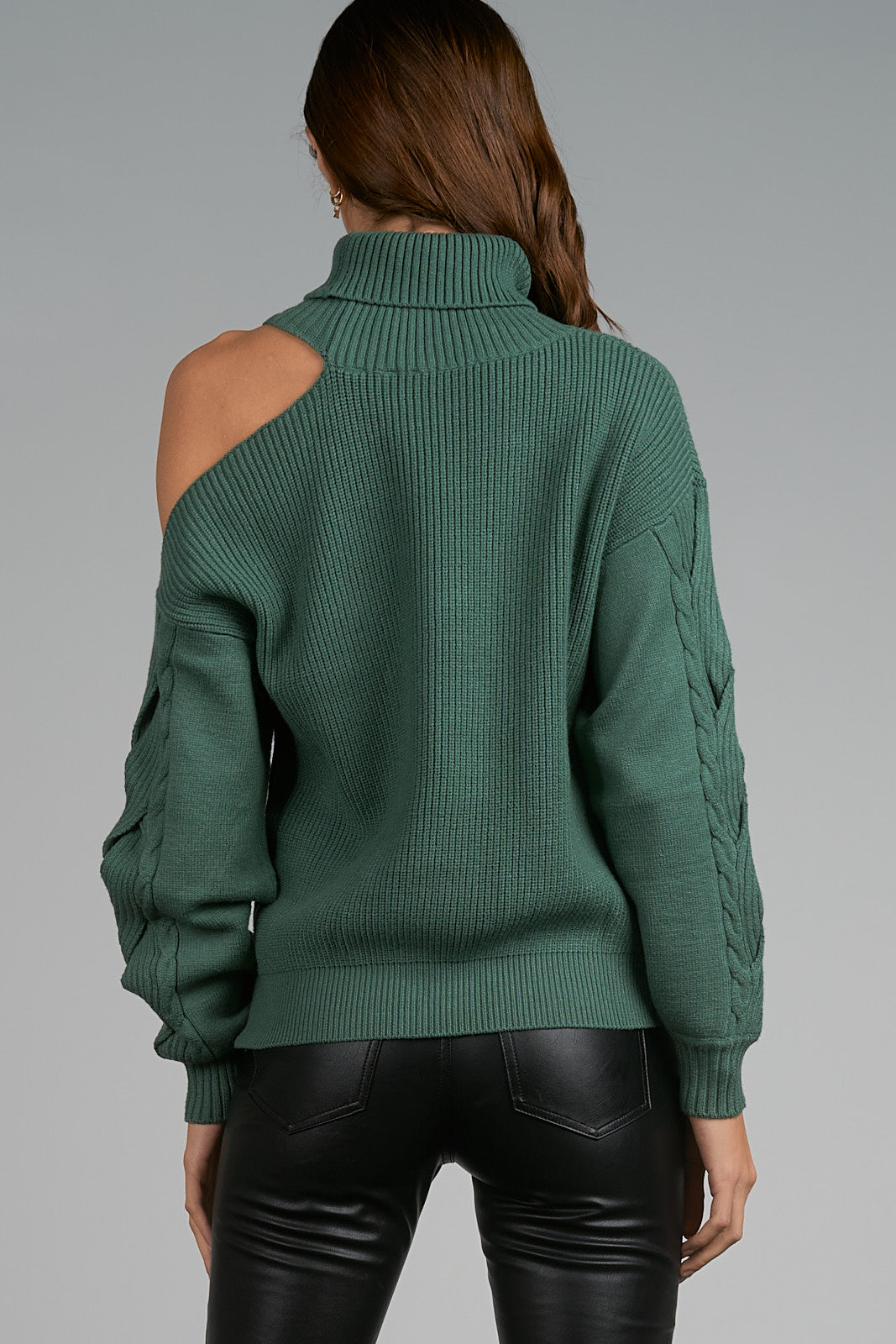 One Shoulder Cut Out Sweater Green