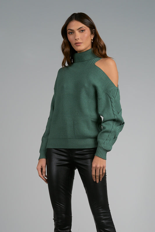 One Shoulder Cut Out Sweater Green