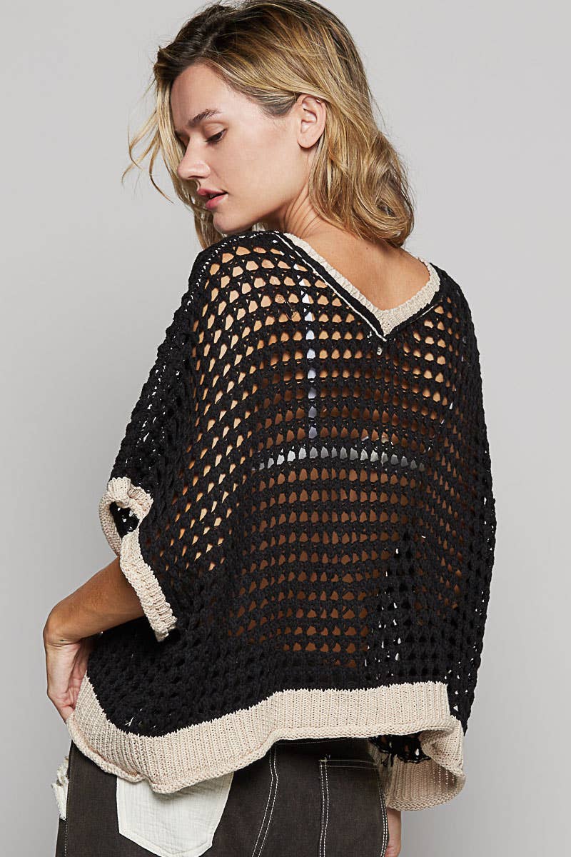 Pol Clothing Round Neck Sleeveless Floral Mesh Sweater