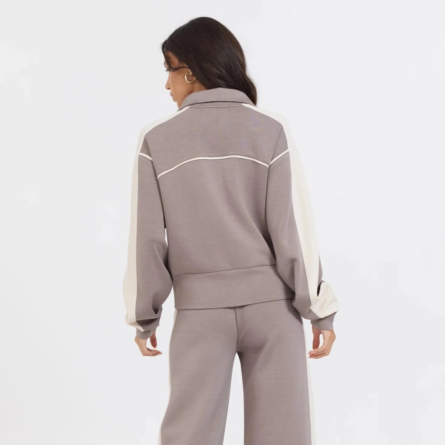 Vintage Havana Taupe Colorblock Cloud Fleece Zip Up