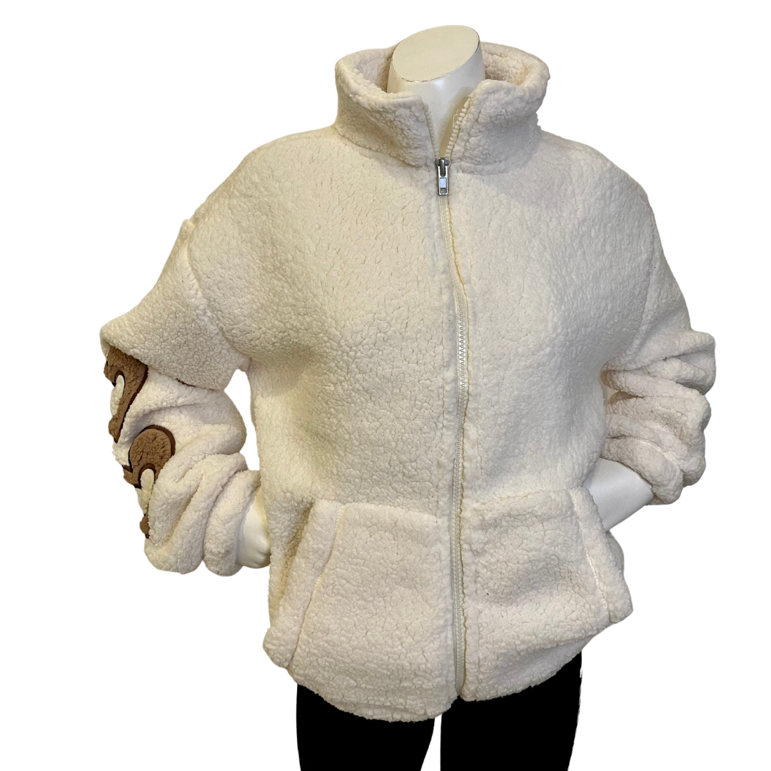 Cozy Sherpa Zippered Jacket with Appliqué