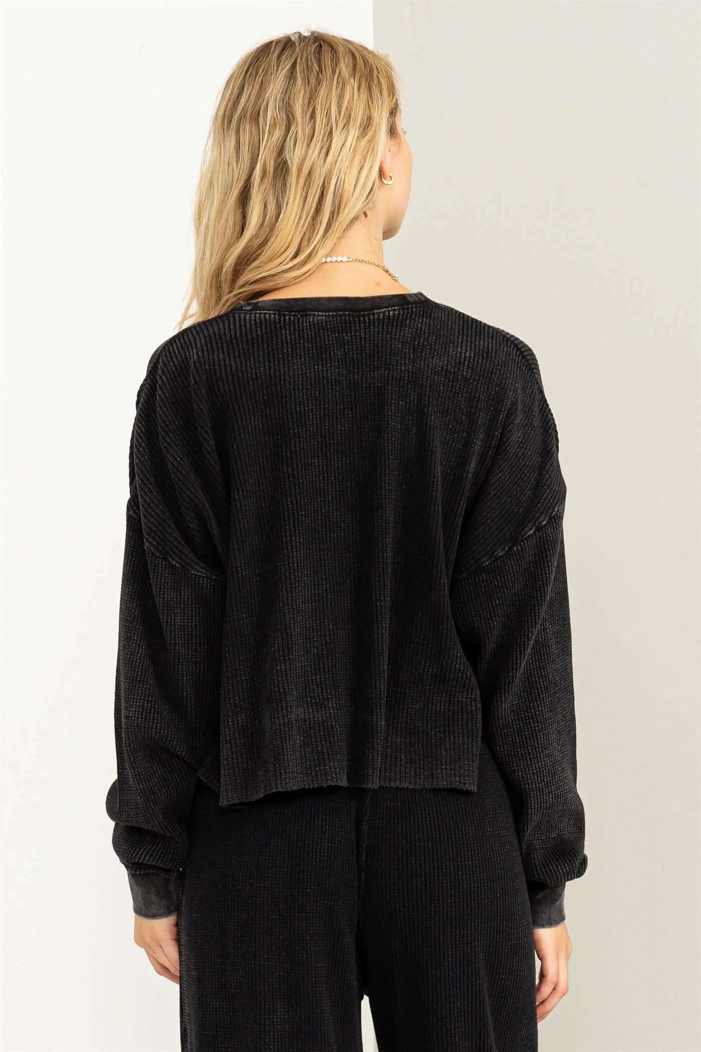 HYFVE My Kinda Day Waffle Long-Sleeve Drop Shoulder Top