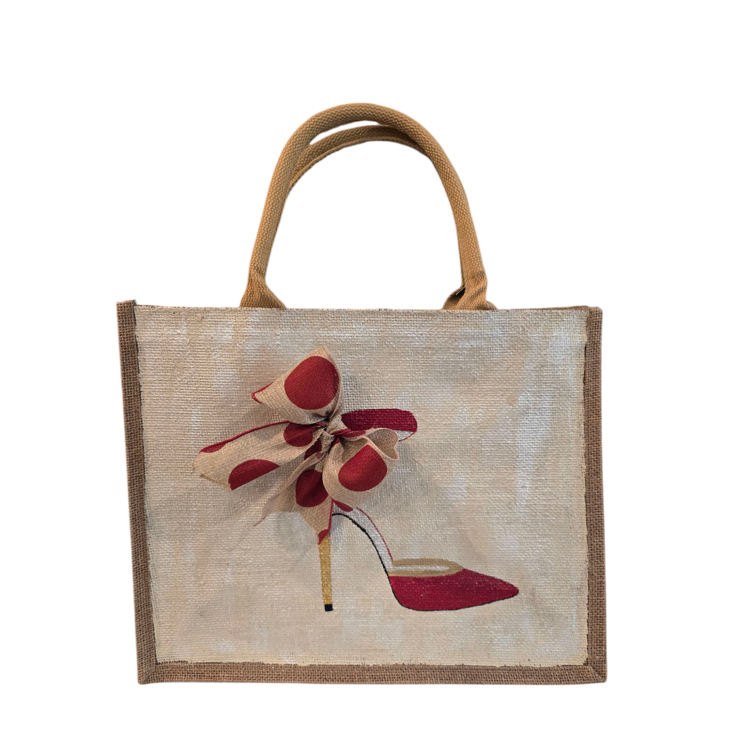 Red and Tan Polka Dot Stiletto Tote Bag
