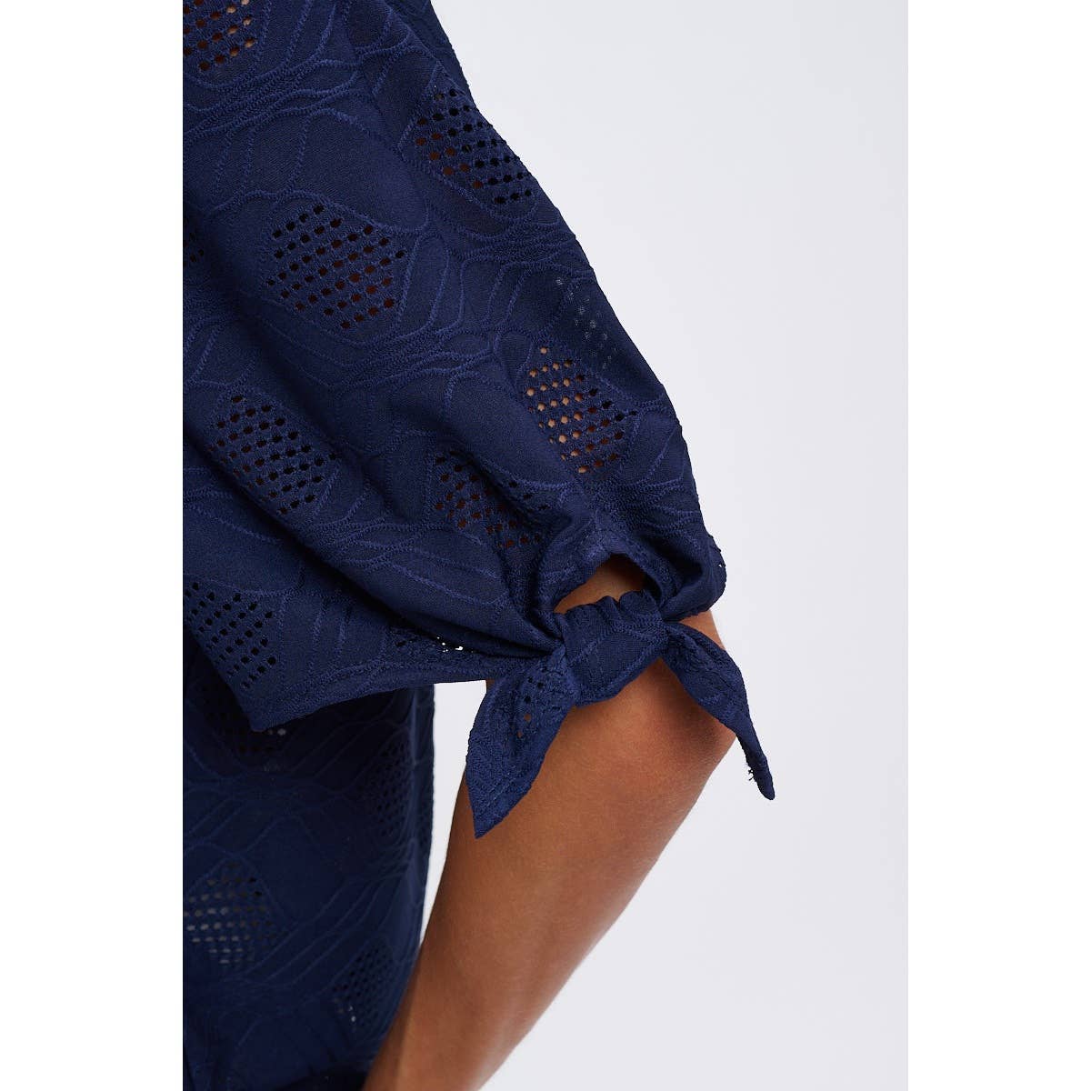 Eyelet Smocking Tie Sleeve Peasant Top
