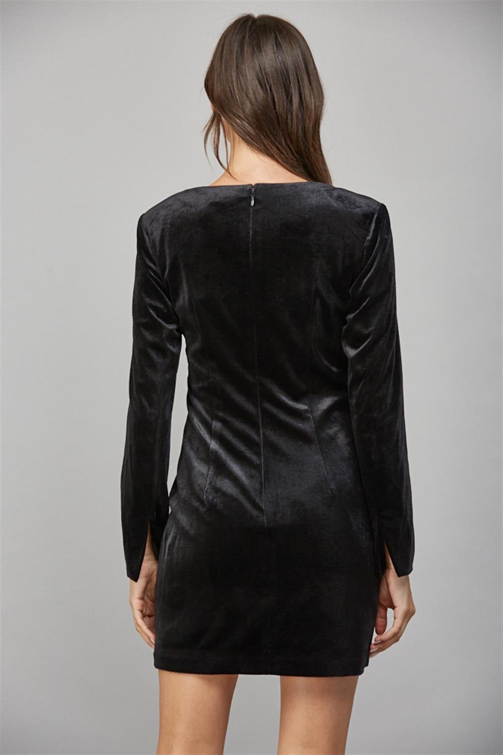 Fate Jewel Embellished Scoop Velvet Long Sleeve Dress
