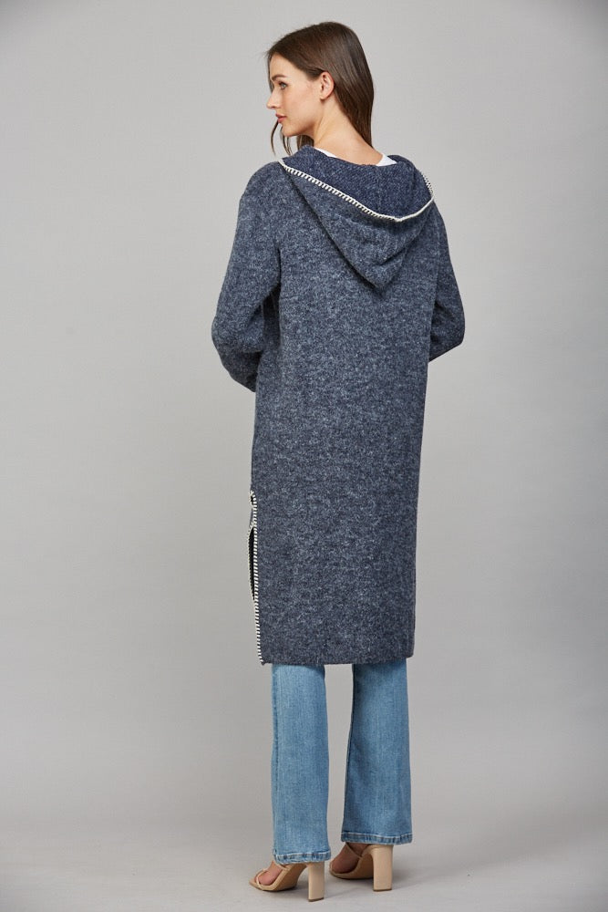 Fate Whipstitch Edge Hooded Knit Cardigan