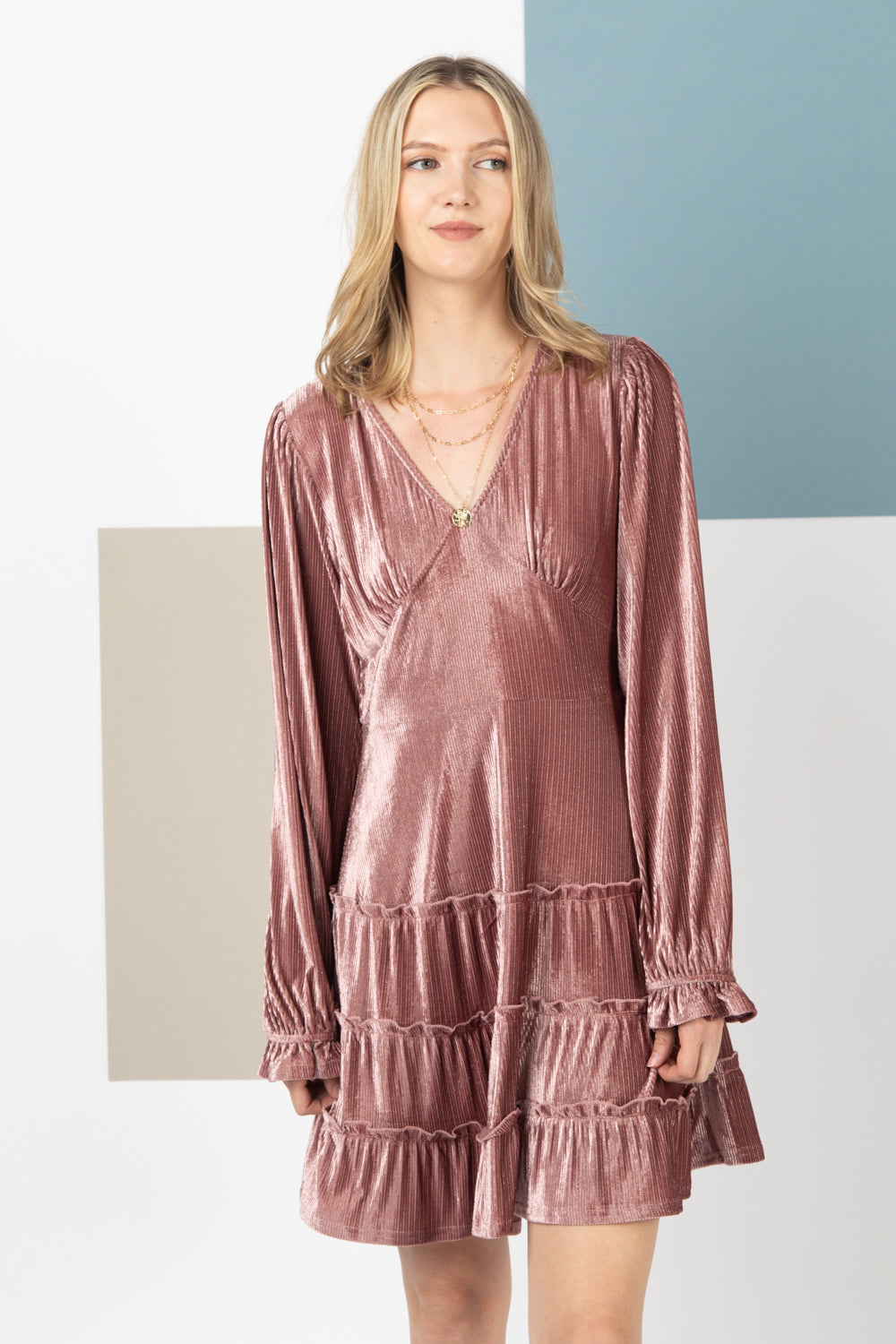 New in Deep V Velour Dress