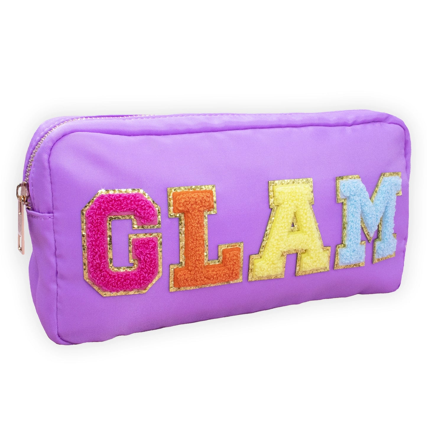 Purple Preppy Nylon Chenille Letter Travel Makeup Pouch- GLAM