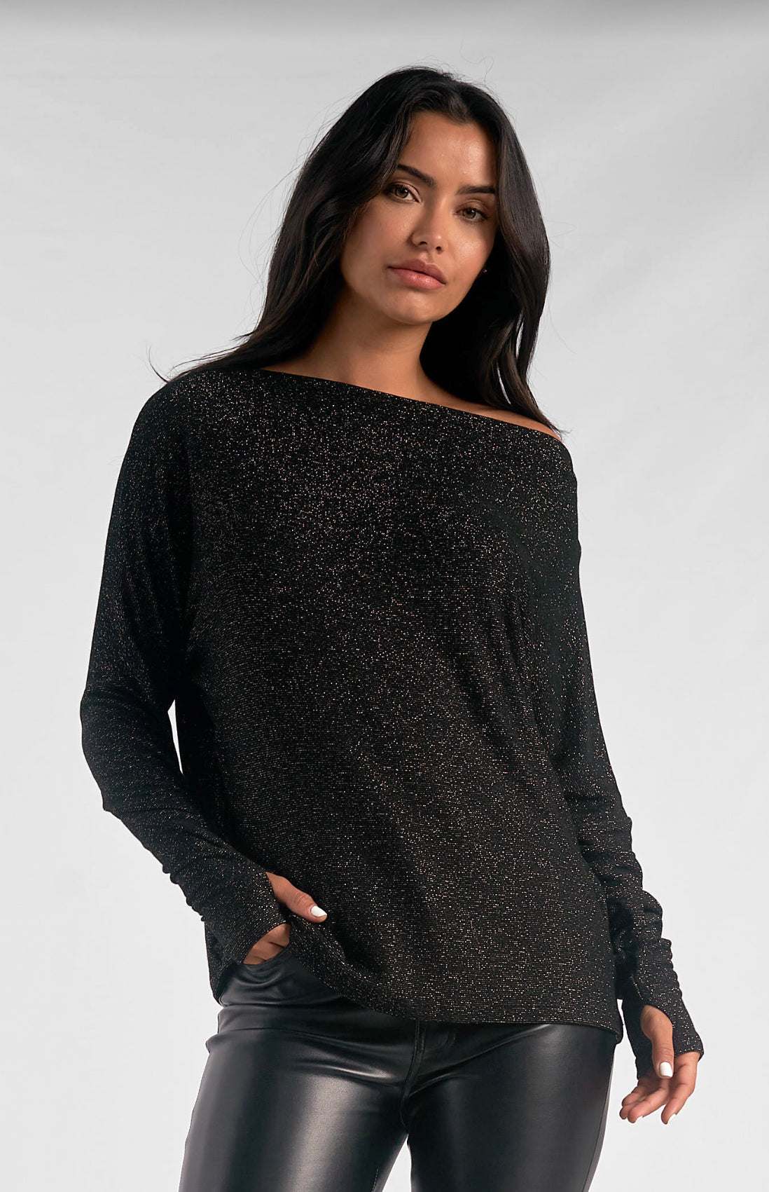 Elan Lurex One Shoulder Top