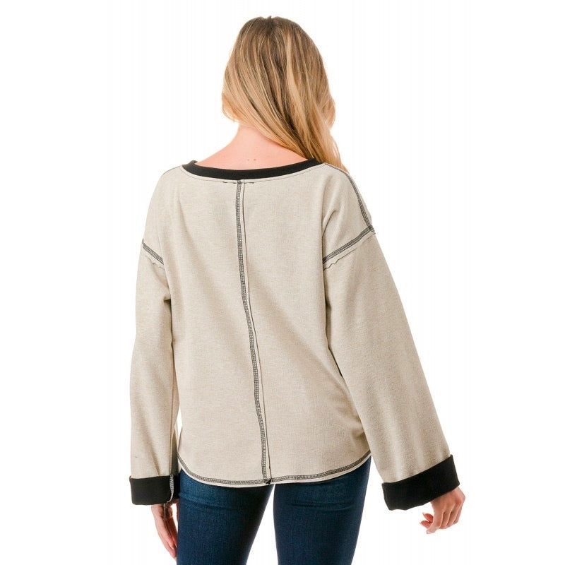 Ariella Super Soft Two Tone Henley Tan