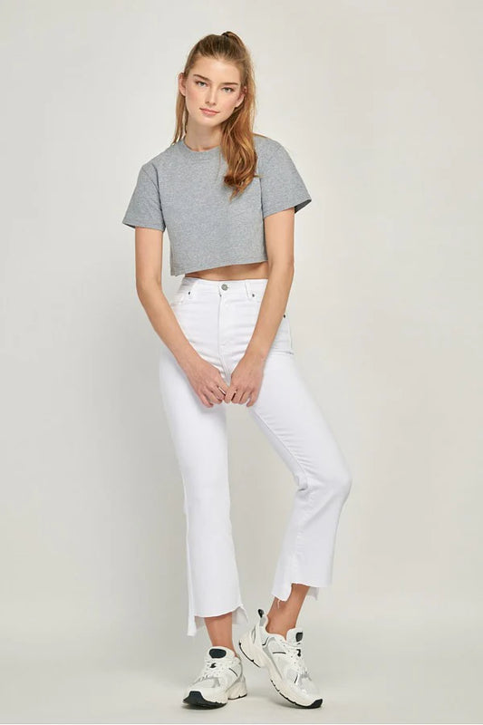 Hidden 27" Inseam Happi High Rise Crop Flare With Step Hem White