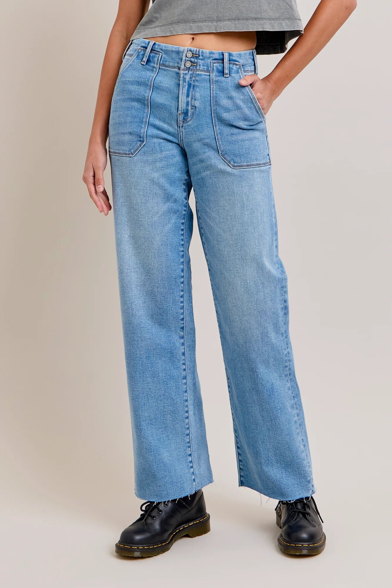 Hidden Logan Medium Two Button Patch Pocket Dad Jean
