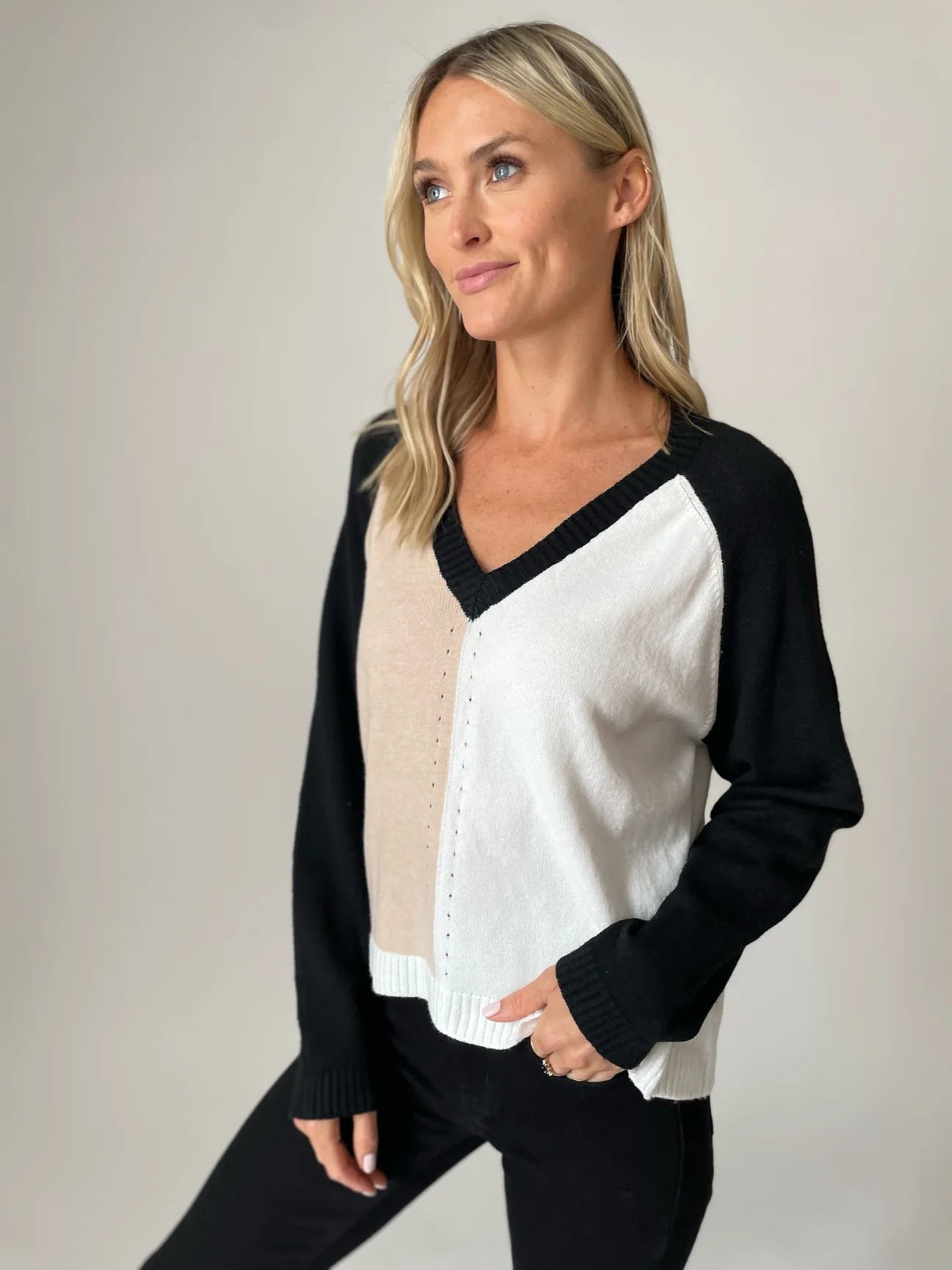 Six Fifty Addison Sweater Tan Colorblock
