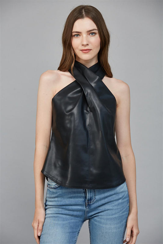 Fate Faux Leather Criss Cross top
