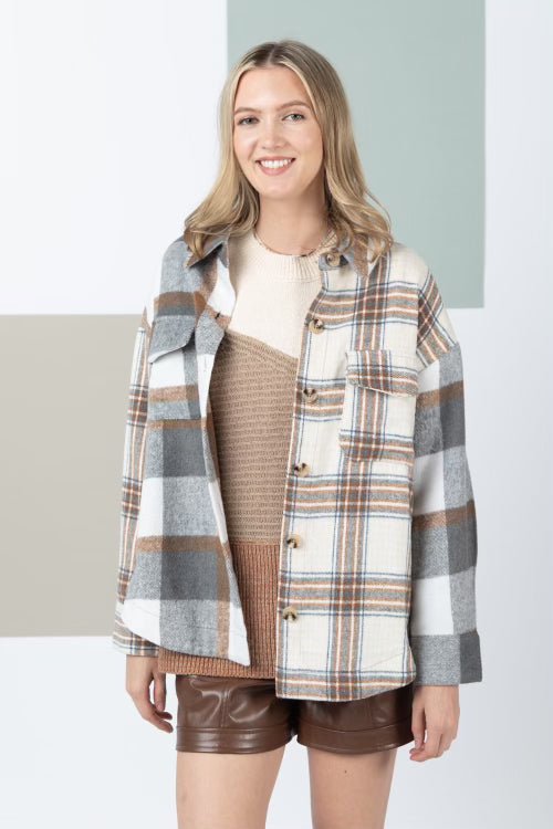 New In Plaid Blocking Shacket