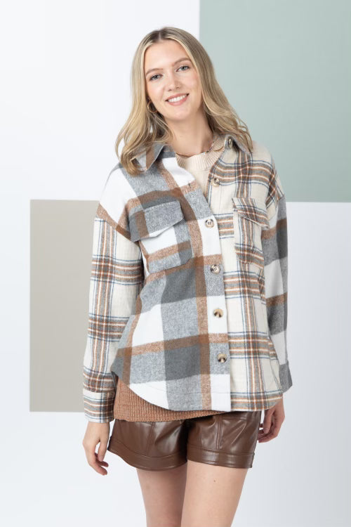 New In Plaid Blocking Shacket