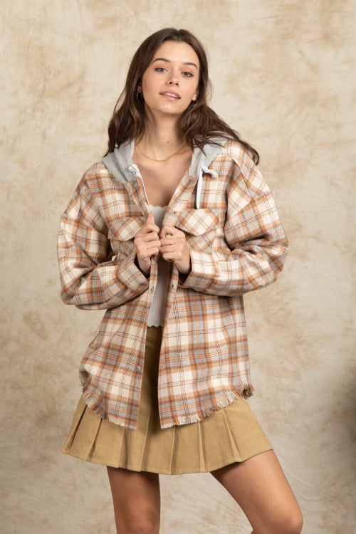 Very J Hooded Plaid Jacket
