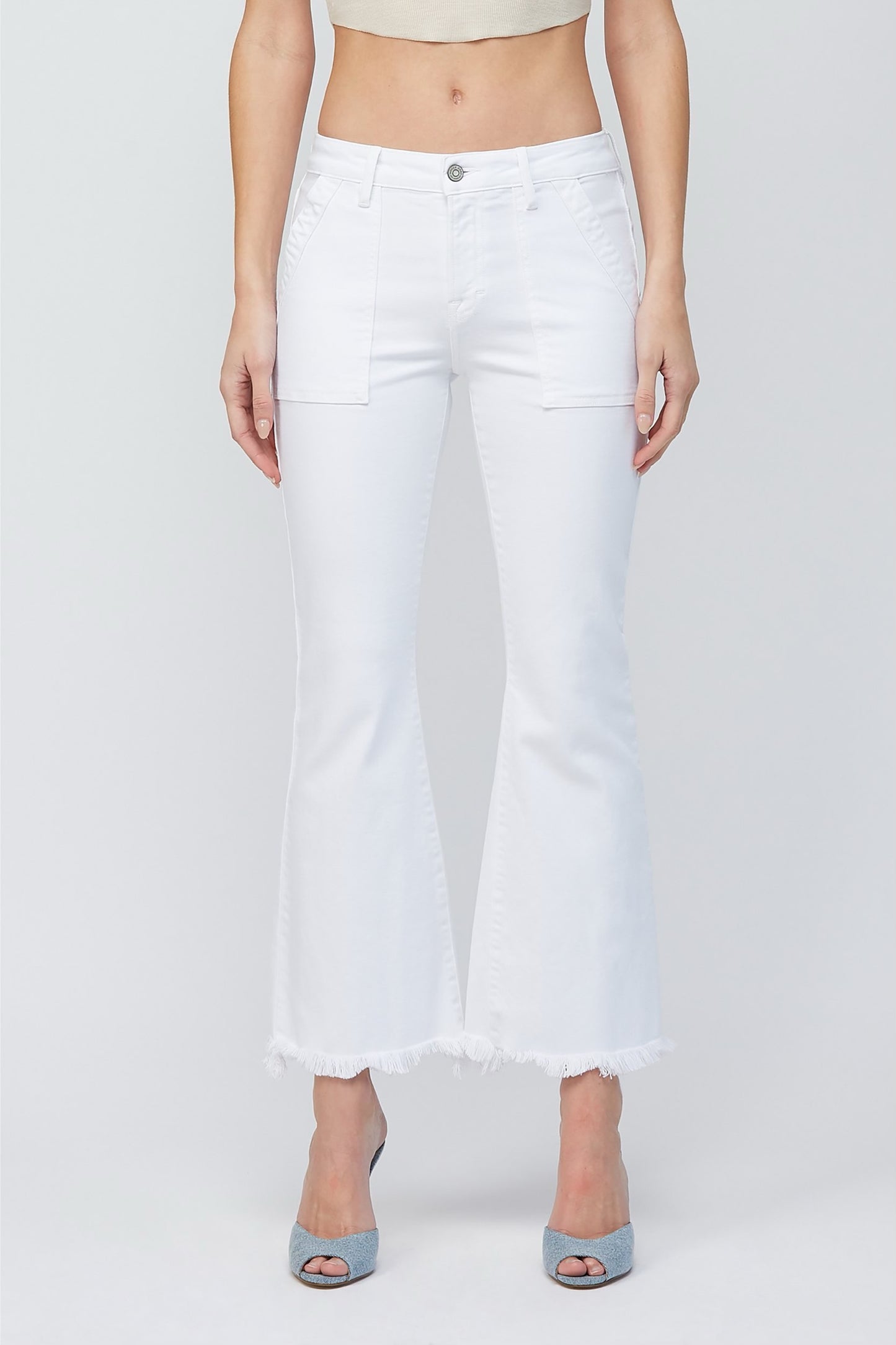 Hidden 27'' Inseam Happi Cargo Flare White Jeans