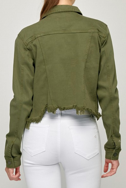Hidden Military Olive Frayed Cropped Fitted Jacket